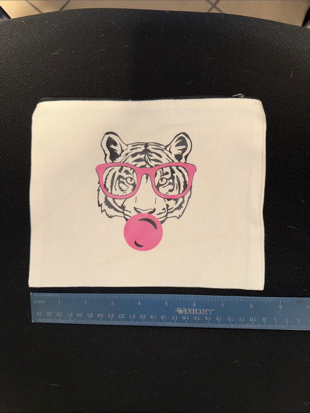 White Canvas Tiger Print Pouch with Pink Accents - Picture 4 of 4